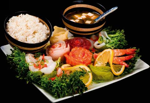 Sashimi Mix Med Miso Suppe Og Ris